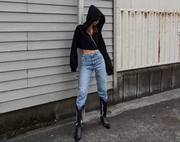 ACLENT Front zip cropped hoodie