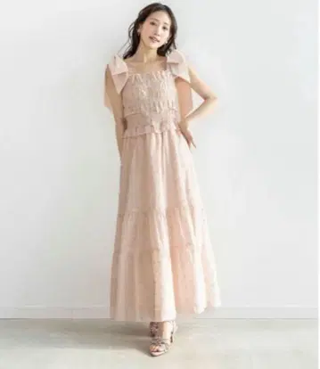 RANDA 숄더 리본 원피스 핑크