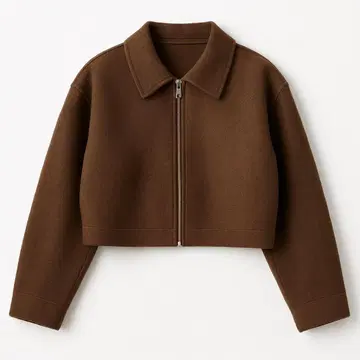 울 혼방 크롭 자켓 브라운 그레이