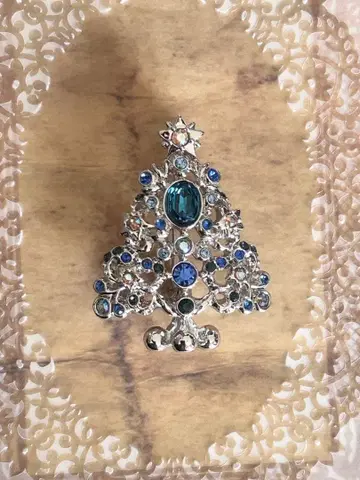 ANNA SUI 안나수이 실버 컬러 크리스마스 트리 블루 브로치