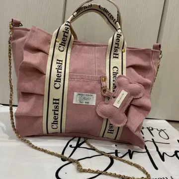 핑크 데님 리메이크 프릴 숄더백, 토트백