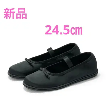 부드러운 깔창 사용 발수 스트랩 리본 플랫슈즈 24.5cm 블랙