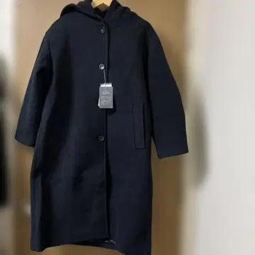 택 포함 미사용 LOWRYSFARM 메리노 후드 롱 코트 네이비