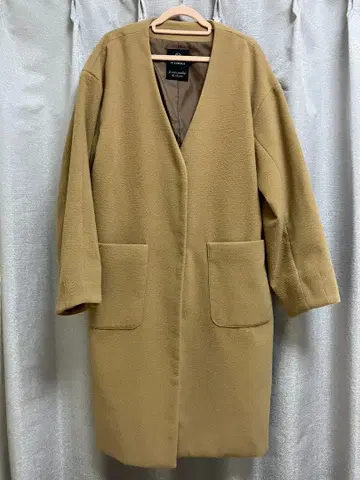 베이지 V넥 롱 코트