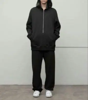 JEWEL COTTON SWEAT ZIP PULLOVER BLACK