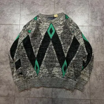 90s BAY CLUB 기하학 디자인 울 혼방 아크릴 니트 스웨터