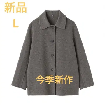 MUJI 울 혼방 더블 페이스 숏 코트 여성 L 다크 모카 브라운