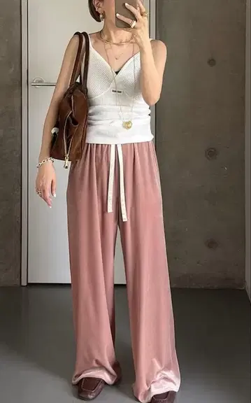 CHIEKO+ 벨루어 팬츠 / 핑크 38 치에코플러스