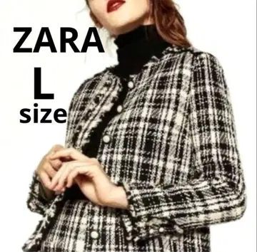 ZARA BASIC 트위드 노카라 자켓 펄 버튼 L 사이즈