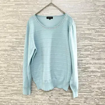 에스프리 뮬 라이트 블루 긴팔 니트 비쥬 장식 스카이블루 상의 고급