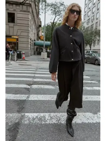 ZARA 소프트 봄버 자켓 밴딩 밑단 다크 그레이 S