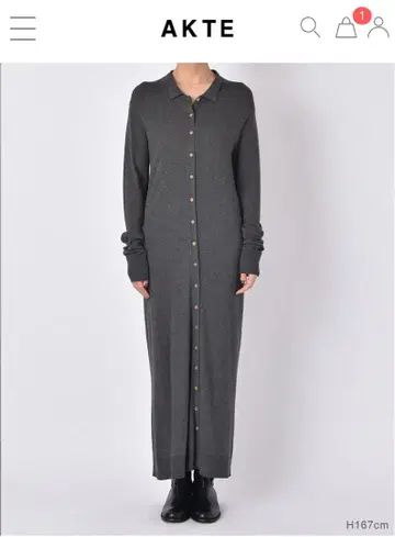 AKTE 액테 폴로 니트 원피스 롱 맥시 가디건 그레이
