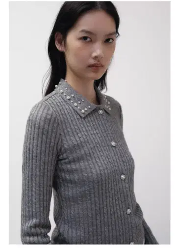 ZARA 자라 주얼 넥 크롭 니트 자켓 펄 버튼