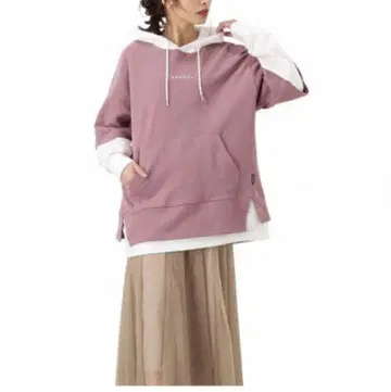 후드 부착 맨투맨 핑크 코튼 혼방