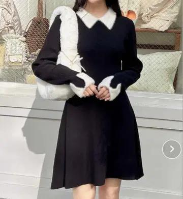 잉그 페더 옷깃 리브 니트 원피스