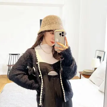 코코딜 페더 MIX 패턴 편직 포켓 가디건