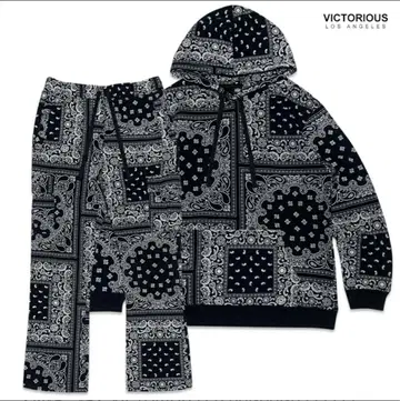 VICTORIOUS 셋업 페이즐리 무늬 블랙 L