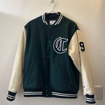 Champion 바시티 자켓 L 다크 그린/아이보리