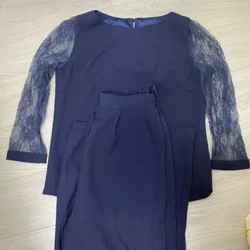 네이비 레이스 소매 팬츠 셋업