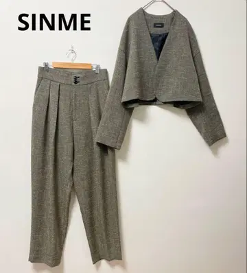 신메 셋업 여성용 트위드 노카라 숏 기장 와이드 팬츠