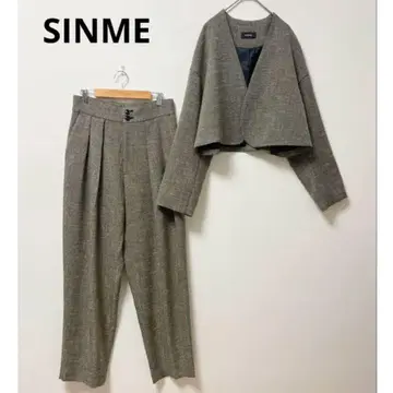 신메 셋업 여성용 트위드 노카라 숏 기장 와이드 팬츠