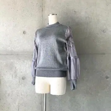 택 포함 새상품 소매 레이스 하이넥 니트 풀오버 그레이 M