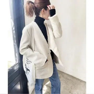 스픽 앤 스팬 3.4만 플레인 위브 V 칼라 자켓 화이트 A