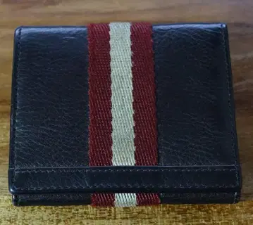 BALLY 가죽 코인 케이스 동전 지갑 다크 브라운 & 스트라이프
