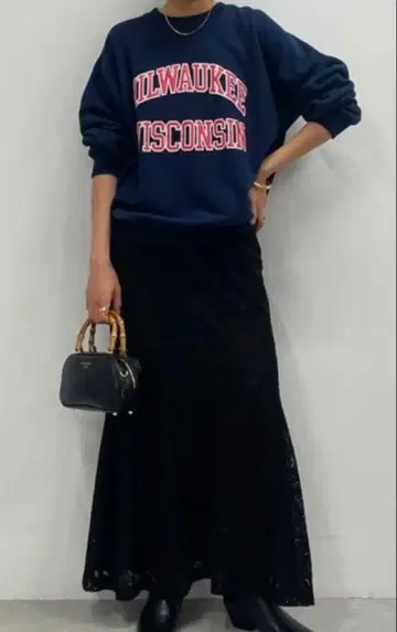 Loungedress 라운지 드레스 레이스 플레어 스커트 블랙 S