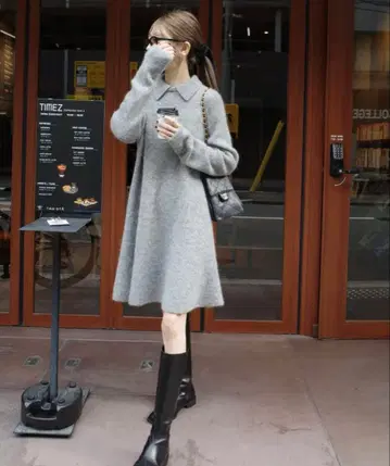 카라 부착 페플럼 니트 원피스