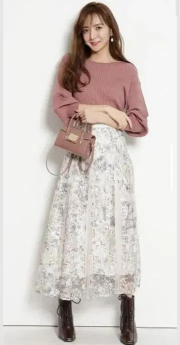 레이스 프린트 스커트 아푸와이저 리셰 XS 화이트 핑크