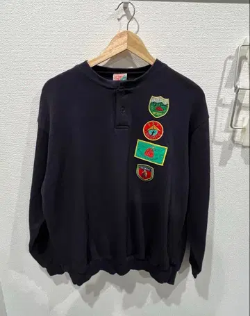 MIZUNO 80s~90s 짧은 기장 헨리넥 맨투맨 네이비