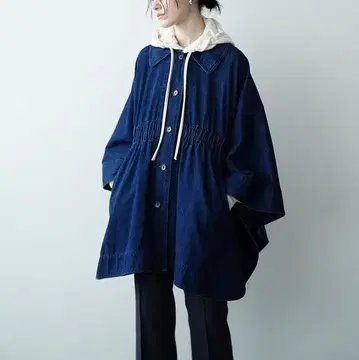 클라네 데님 케이프 코트 인디고 아우터 판초