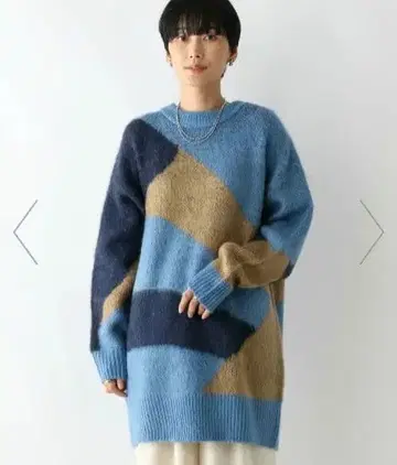 택 포함 미사용 새상품 LEPSIM 뉘앙스 패턴 니트 튜닉 블루