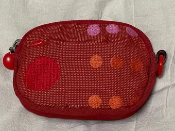 Mandarina Duck 도트 자수 패턴 빨간색 나일론 파우치