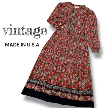 USA산 빈티지 레트로 페이즐리 무늬 롱 원피스 레어 플리츠
