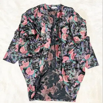 긴팔 실크 가운 가디건 겉옷 꽃무늬 개성있는 실크 100 빅 사이즈