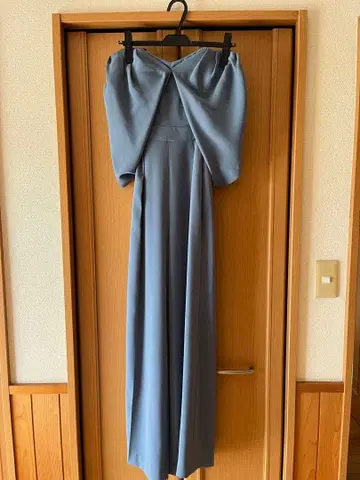 오프숄더 블루 와이드 팬츠 드레스