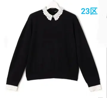 [ 새상품 ] [ 세탁 가능 ] 자수 플라워 레이스 콤비 니트