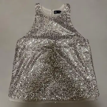 ZARA 스팽글 슬리브리스 핑크 베이지 USA L 사이즈
