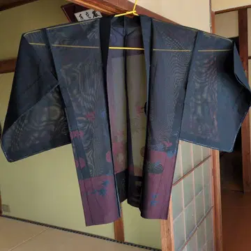 새상품 순수 실크 니시진 비단 본샤 겉옷 블랙 단풍 무늬