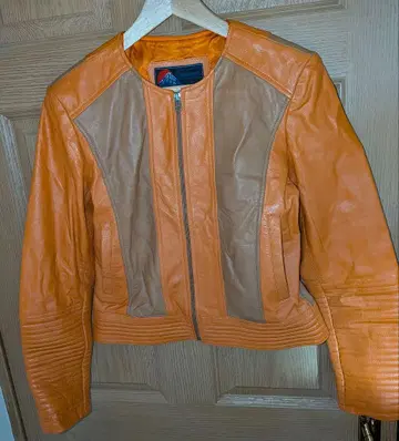 오렌지 가죽 싱글 라이더 자켓