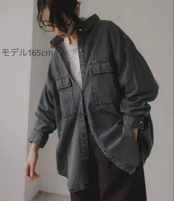 210nouve 데님 오버 사이즈 셔츠 그레이