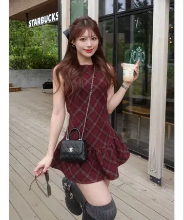 Darich 타탄 체크 슬리브리스 미니 원피스