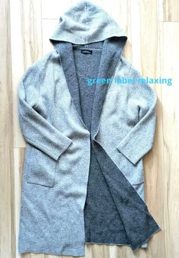 green label relaxing 후드 부착 롱 니트 코트 그레이