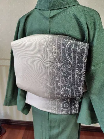 순수 실크 육통 후쿠로 오비 크레이프 원단 모던 패턴