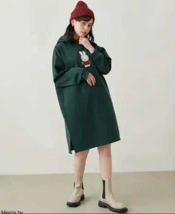 [ 미피 / miffy ] 후드 부착 그린 롱 원피스