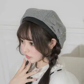 pium 하운드투스 체크 패턴 리본 베레모