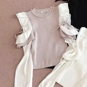 소매 쉬폰 펄 니트 핑크 evelyn