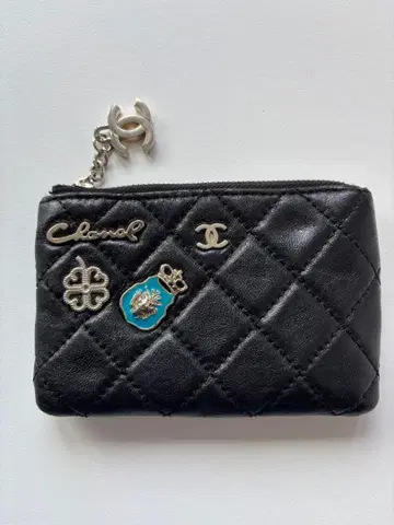 원 포인트 장식 동전 지갑 소품함 파우치 블랙 마크 장식